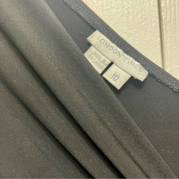 London Times Black Front Twist Knot V-Neck Midi Short Cap Sleeve Sheath Dress - Picture 5 of 9